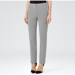REISS Wool Blend Black White Check Linear Trousers Pants Mid Rise Women’s Size 8